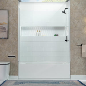 New England Home Goods 60” x 32” Four-Piece Direct-to-Stud Alcove Tub Surround with Left-Drain Hole Soaking Bathtub Combo in White