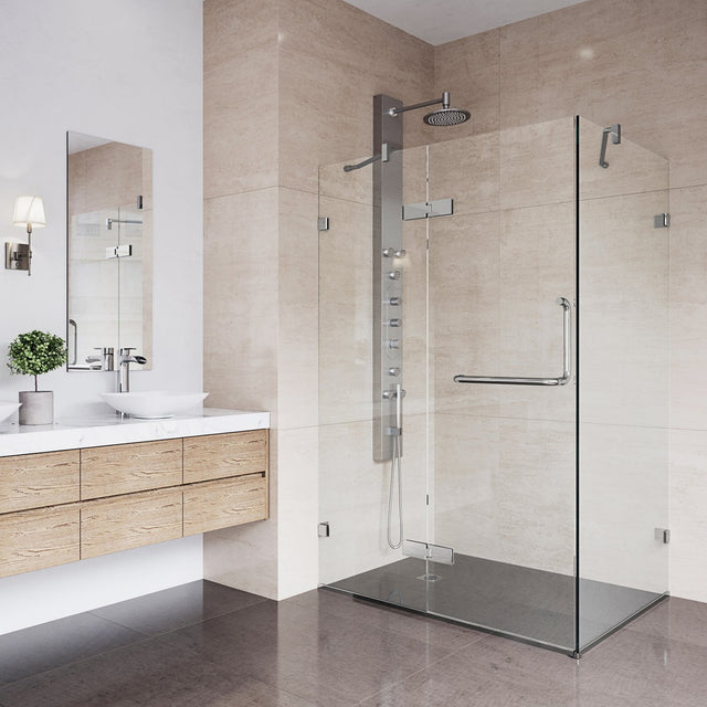 VIGO 30 in. x 46 in. x 73 in. Monteray Frameless Hinged Rectangle Shower Enclosure with Clear 0.38" Tempered Glass and Hardware in Brushed Nickel Finish with Reversible Handle - VG6011BNCL48