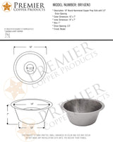 Premier Copper Products BR16EN3 16-Inch Round Hammered Copper Prep Sink in Nickel w/ 3.5-Inch Drain Size