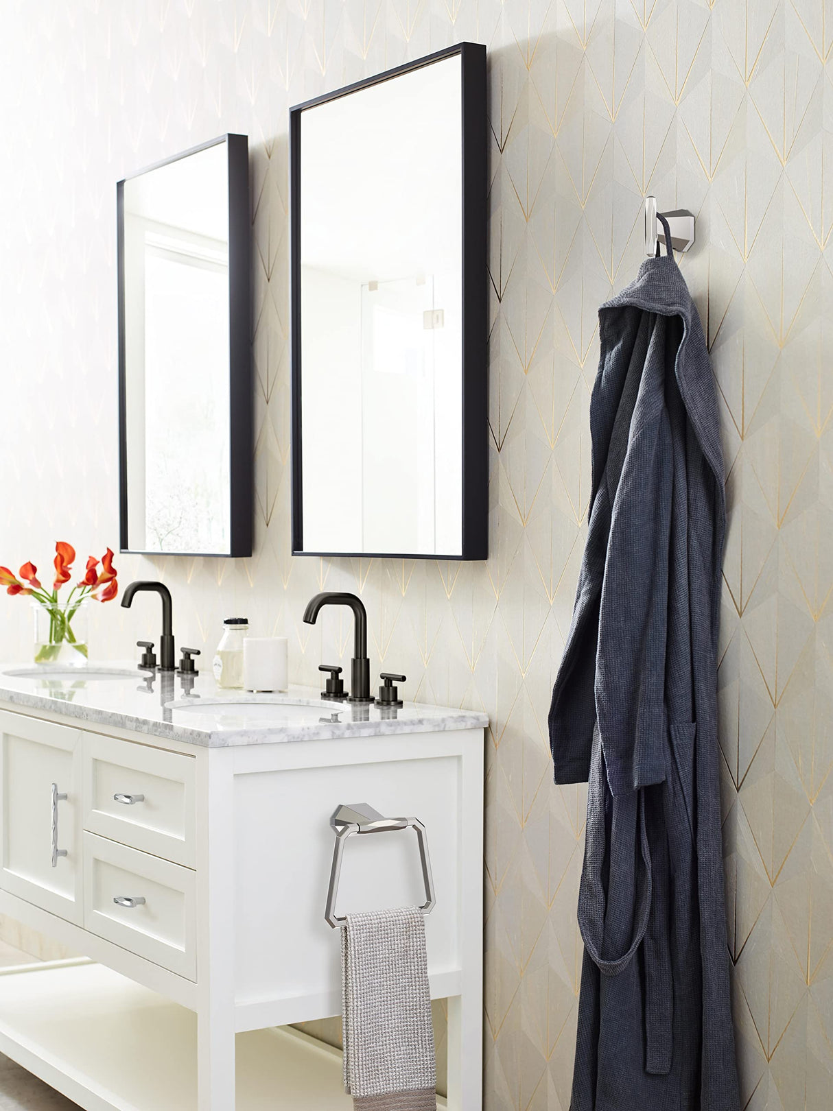 Amerock BH3604226 Chrome Towel Ring 5-9/16 in (141 mm) Length Towel Holder St. Vincent Hand Towel Holder for Bathroom Wall Small Kitchen Towel Holder Bath Accessories