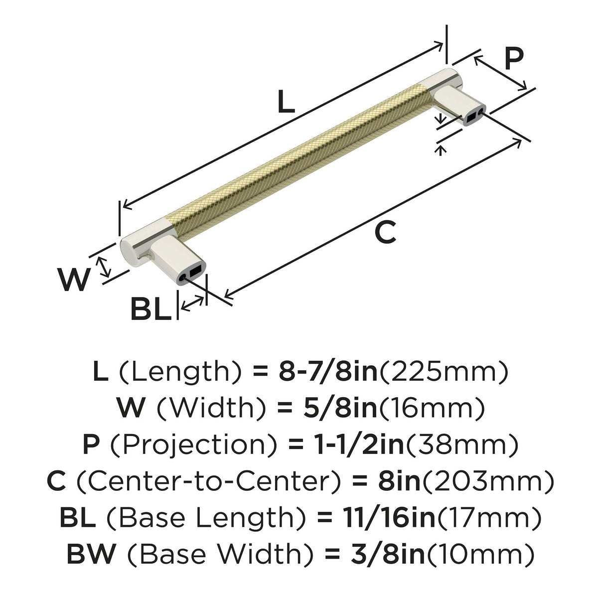 Amerock Cabinet Pull Polished Nickel/Golden Champagne 8 inch (203 mm) Center-to-Center Esquire 1 Pack Drawer Pull Drawer Handle Cabinet Hardware