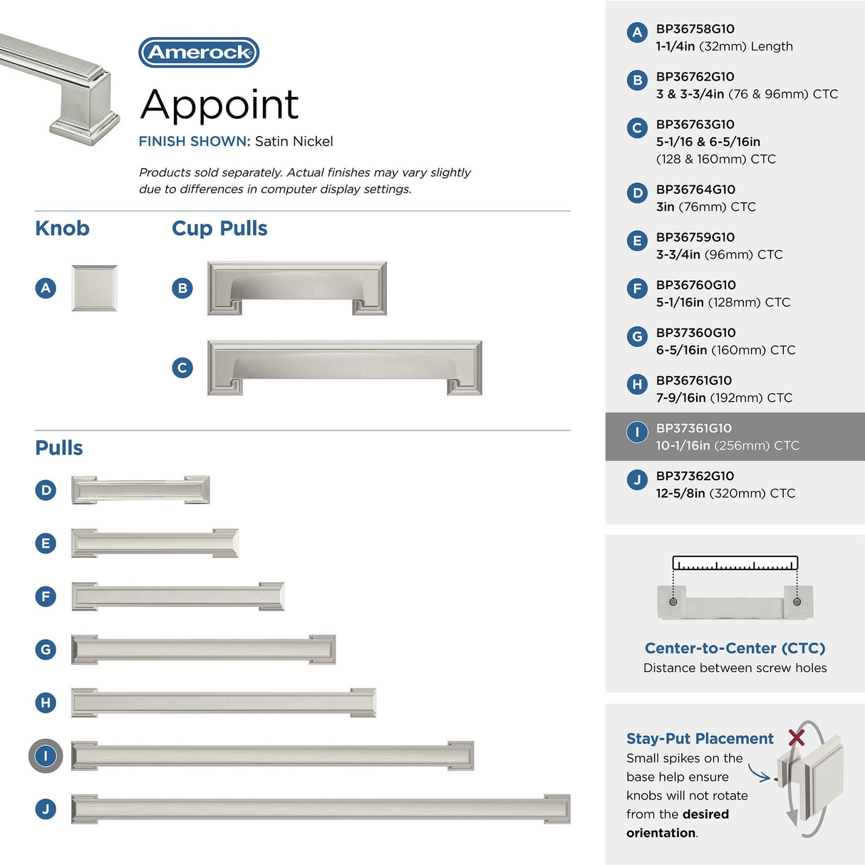 Amerock BP37361G10 Satin Nickel Cabinet Pull 10-1/16 in (256 mm) Center-to-Center Cabinet Handle Appoint Drawer Pull Kitchen Cabinet Handle Furniture Hardware