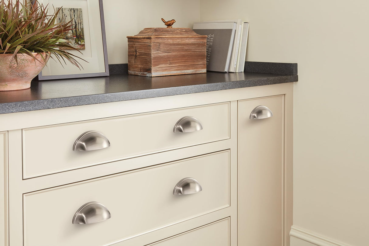 Amerock Cabinet Cup Pull Satin Nickel 3 inch (76 mm) Center-to-Center Ravino 1 Pack Drawer Pull Drawer Handle Cabinet Hardware