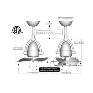 Matthews Fan DI-CR-WDBK Diane oscillating ceiling fan in Polished Chrome finish with solid matte black wood blades.