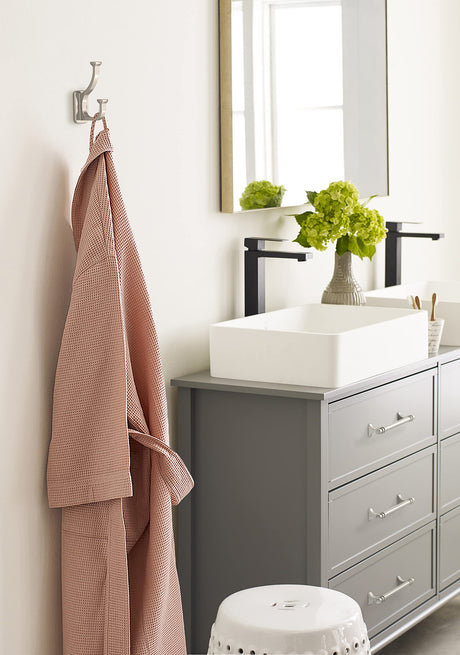 Amerock H37007G10 Alder Double Prong Decorative Wall Hook Satin Nickel Hook for Coats, Hats, Backpacks, Bags Hooks for Bathroom, Bedroom, Closet, Entryway, Laundry Room, Office