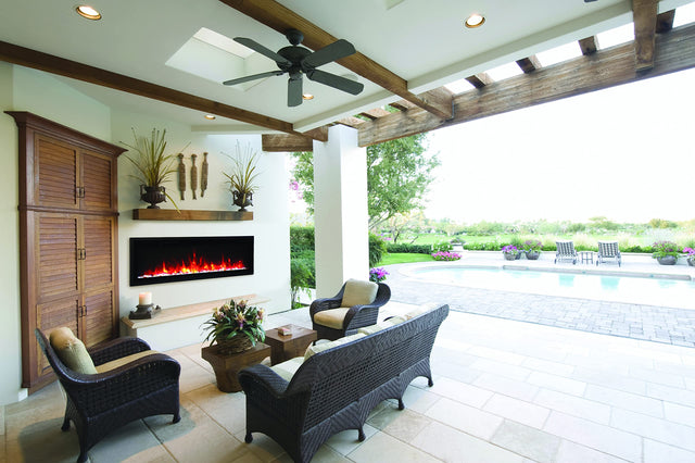 Amantii BI-50-SLIM-OD Panorama Slim Full View Smart Electric  - 50" Indoor /Outdoor WiFi Enabled Fireplace, featuring a MultiFunction Remote, Multi Speed Flame Motor, Glass Media & a Black Trim