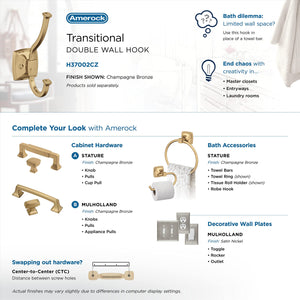 Amerock H37002CZ Kinsale Double Prong Decorative Wall Hook Champagne Bronze Hook for Coats, Hats, Backpacks, Bags Hooks for Bathroom, Bedroom, Closet, Entryway, Laundry Room, Office
