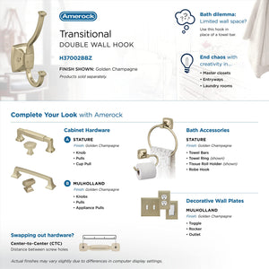 Amerock H37002BBZ Kinsale Double Prong Decorative Wall Hook Golden Champagne Hook for Coats, Hats, Backpacks, Bags Hooks for Bathroom, Bedroom, Closet, Entryway, Laundry Room, Office