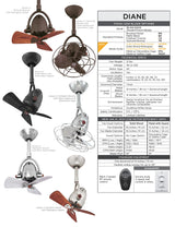 Matthews Fan DI-BN-WD Diane oscillating ceiling fan in Brushed Nickel finish with solid mahogany tone wood blades.