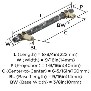 Amerock BP36650MBKBBZ Carrione Cabinet Pull, 6-5/16 in (160 mm) Center-to-Center, Marble Black/Golden Champagne