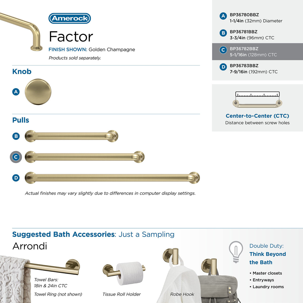Amerock Cabinet Pull Golden Champagne 5-1/16 in (128 mm) Center-to-Center Drawer Pull Factor Kitchen and Bath Hardware Furniture Hardware