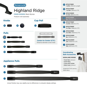 Amerock Cabinet Pull Black Bronze 3 inch (76 mm) Center to Center Highland Ridge 1 Pack Drawer Pull Drawer Handle Cabinet Hardware