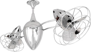 Matthews Fan AR-CR-MTL-DAMP Ar Ruthiane 360° dual headed rotational ceiling fan in polished chrome finish with metal blades for damp location.
