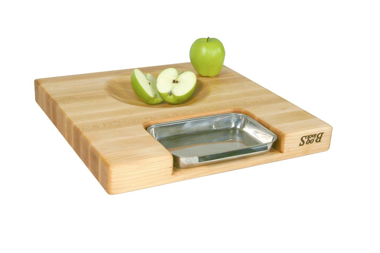 John Boos PM18180225-P-RK Block Newton Prep Master Maple Wood Reversible Cutting Board with Juice Groove, Pan and Double Blade Rocking Knife, 18 Inches x 2.25 18X18X2.25 MPL-EDGE GR-PREP MASTER-