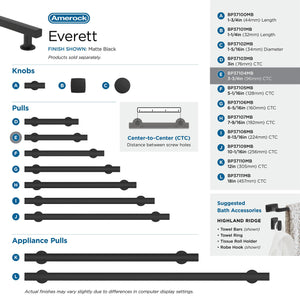 Amerock Corp BP37104MB Everett Pull, 3-3/4 in (96 mm) Center-to-Center, Matte Black
