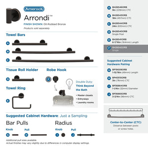 Amerock BH26542ORB Oil Rubbed Bronze Single Robe Hook 2-1/4 in. (57 mm) Length Towel Holder Arrondi Towel Hook for Bathroom Bathroom Hardware Bath Accessories