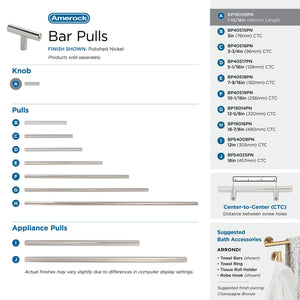 Amerock Cabinet Knob Polished Nickel 1-15/16 inch (49 mm) Length Bar Pulls 1 Pack Drawer Knob Cabinet Hardware
