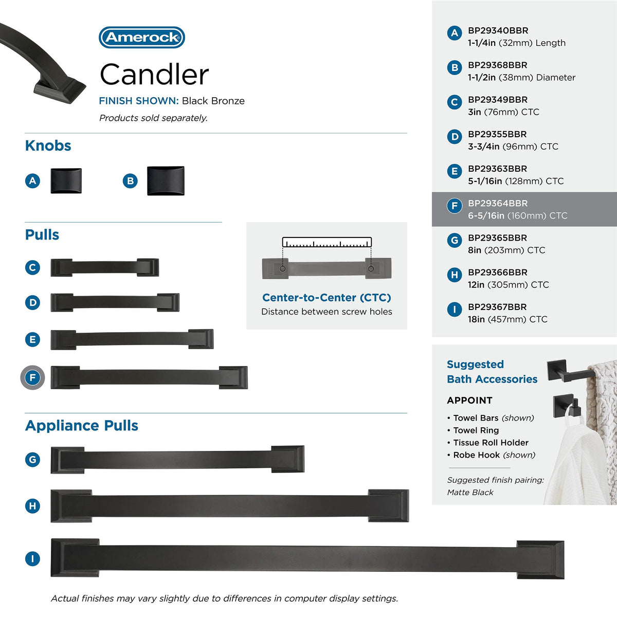 Amerock Cabinet Pull Black Bronze 6-5/16 inch (160 mm) Center to Center Candler 1 Pack Drawer Pull Drawer Handle Cabinet Hardware