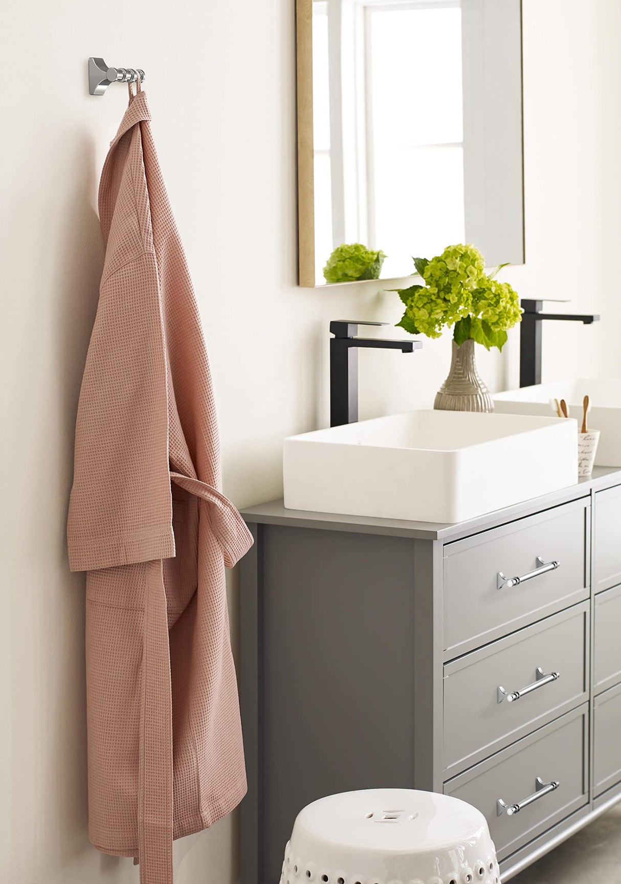Amerock BH3605026 Chrome Double Robe Hook 2-15/16 in. (75 mm) Length Towel Holder Davenport Towel Hook for Bathroom Bathroom Hardware Bath Accessories