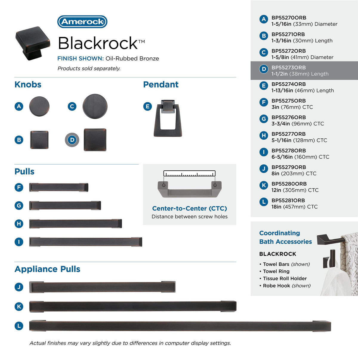 Amerock Cabinet Knob Oil Rubbed Bronze 1-1/2 inch (38 mm) Length Blackrock 1 Pack Drawer Knob Cabinet Hardware
