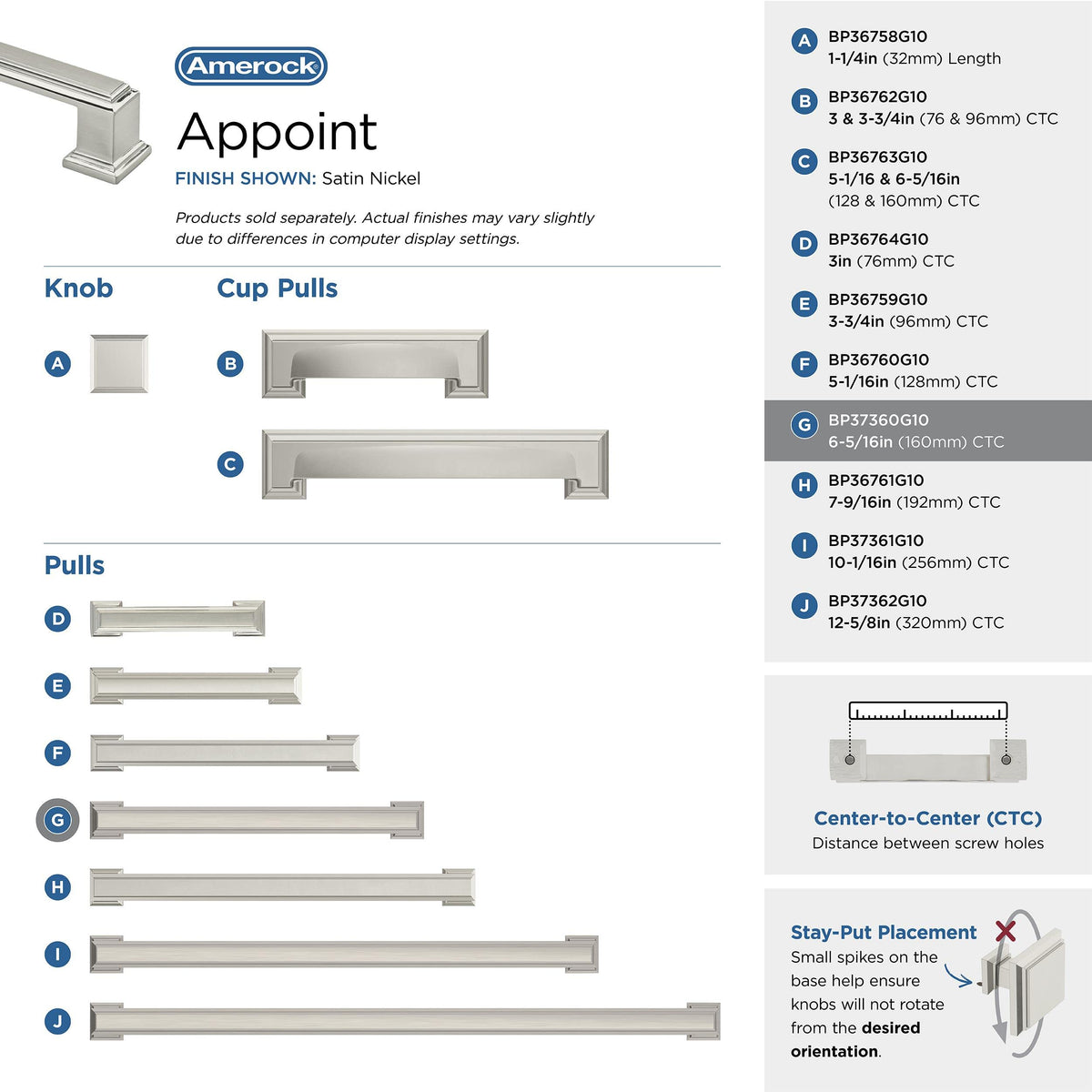 Amerock BP37360G10 Satin Nickel Cabinet Pull 6-5/16 in (160 mm) Center-to-Center Cabinet Handle Appoint Drawer Pull Kitchen Cabinet Handle Furniture Hardware