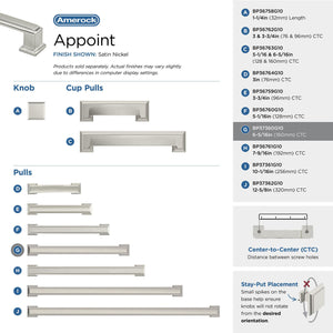 Amerock BP37360G10 Satin Nickel Cabinet Pull 6-5/16 in (160 mm) Center-to-Center Cabinet Handle Appoint Drawer Pull Kitchen Cabinet Handle Furniture Hardware