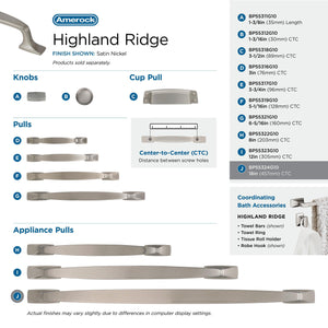 Amerock Appliance Pull Satin Nickel 18 inch (457 mm) Center to Center Highland Ridge 1 Pack Drawer Pull Drawer Handle Cabinet Hardware