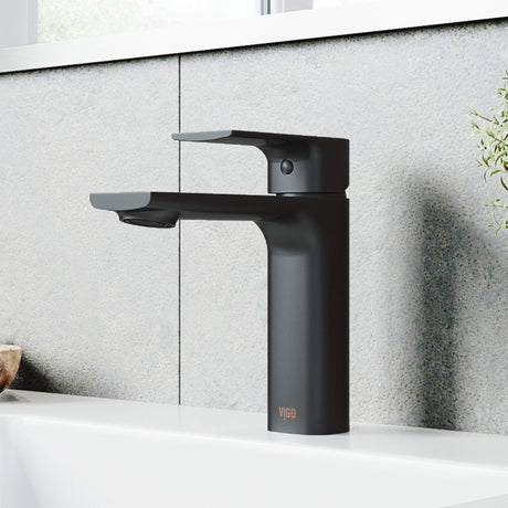 VIGO Davidson 6.375 inch H Single Hole Single Handle Single Hole Bathroom Faucet in Matte Black - Bathroom Sink Faucet VG01043MB