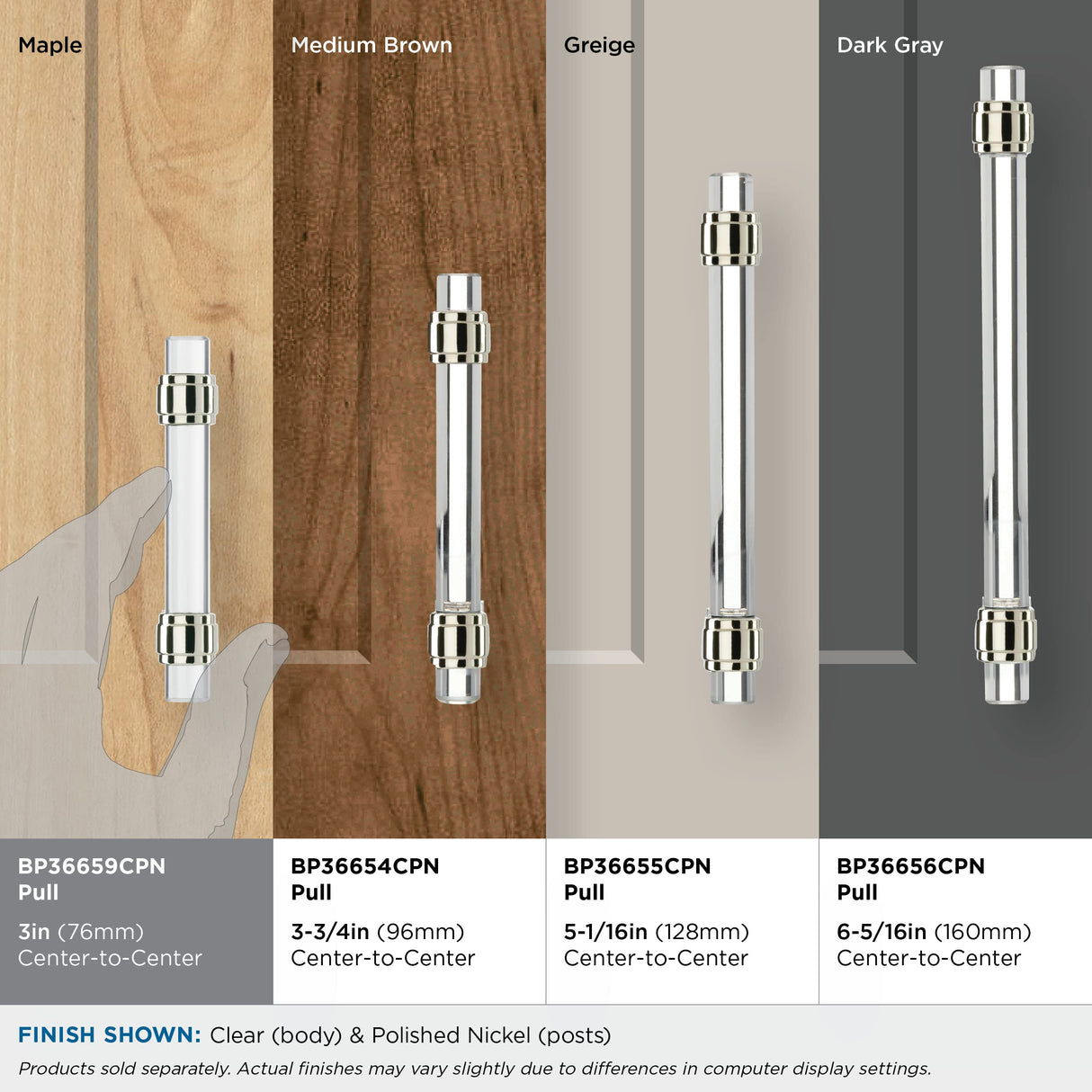 Amerock Cabinet Pull Clear/Polished Nickel 3 inch (76 mm) Center to Center Glacio 1 Pack Drawer Pull Drawer Handle Cabinet Hardware