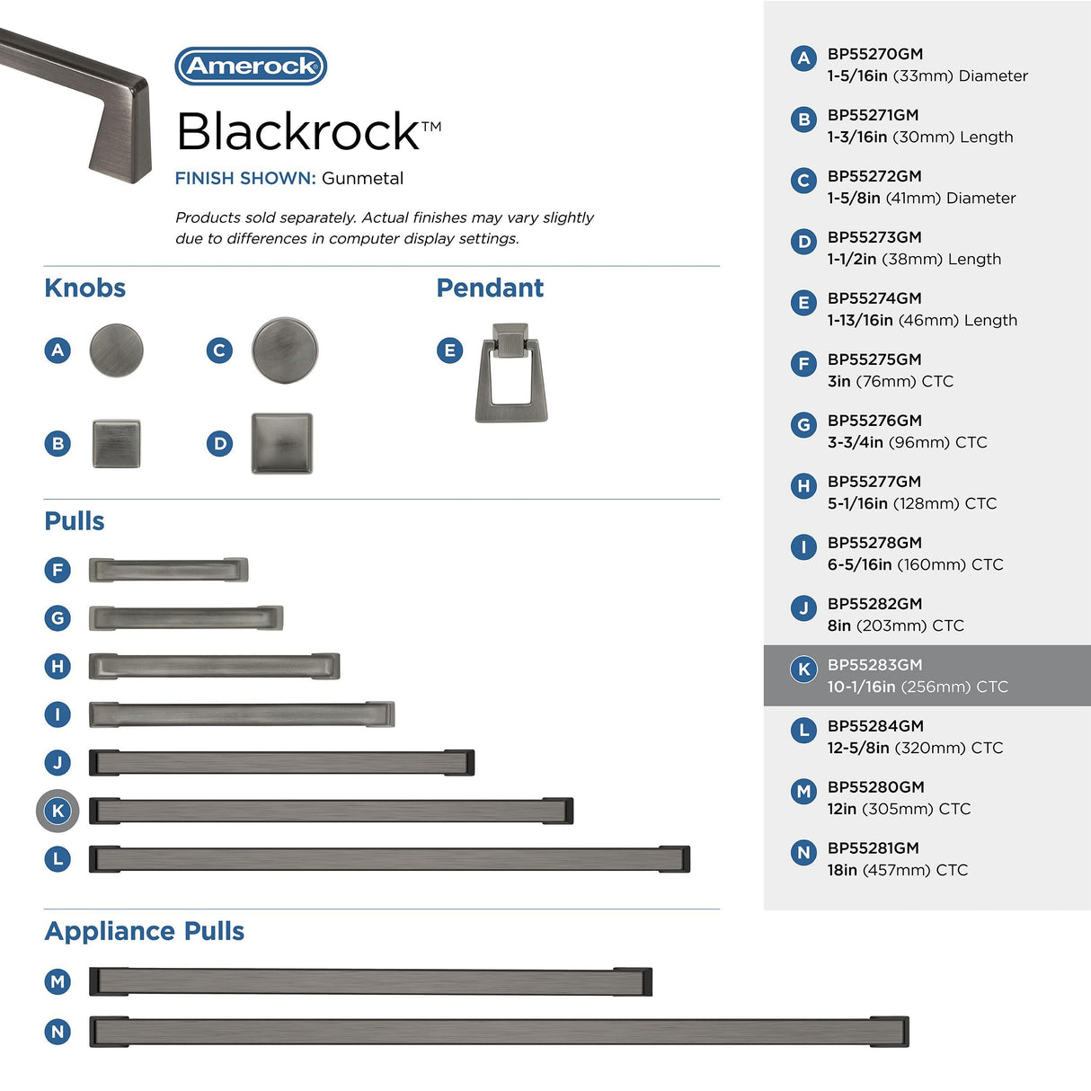 Amerock BP55283GM Gunmetal Cabinet Pull 10-1/16 in (256 mm) Center-to-Center Cabinet Handle Blackrock Drawer Pull Kitchen Cabinet Handle Furniture Hardware