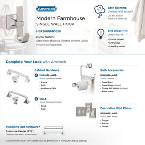 Amerock HBX36686G1026 Burbank Single Prong Decorative Wall Hook Satin Nickel/Polished Chrome Hook for Coats, Hats, Backpacks, Bags Hooks for Bathroom, Bedroom, Closet, Entryway, Laundry Room