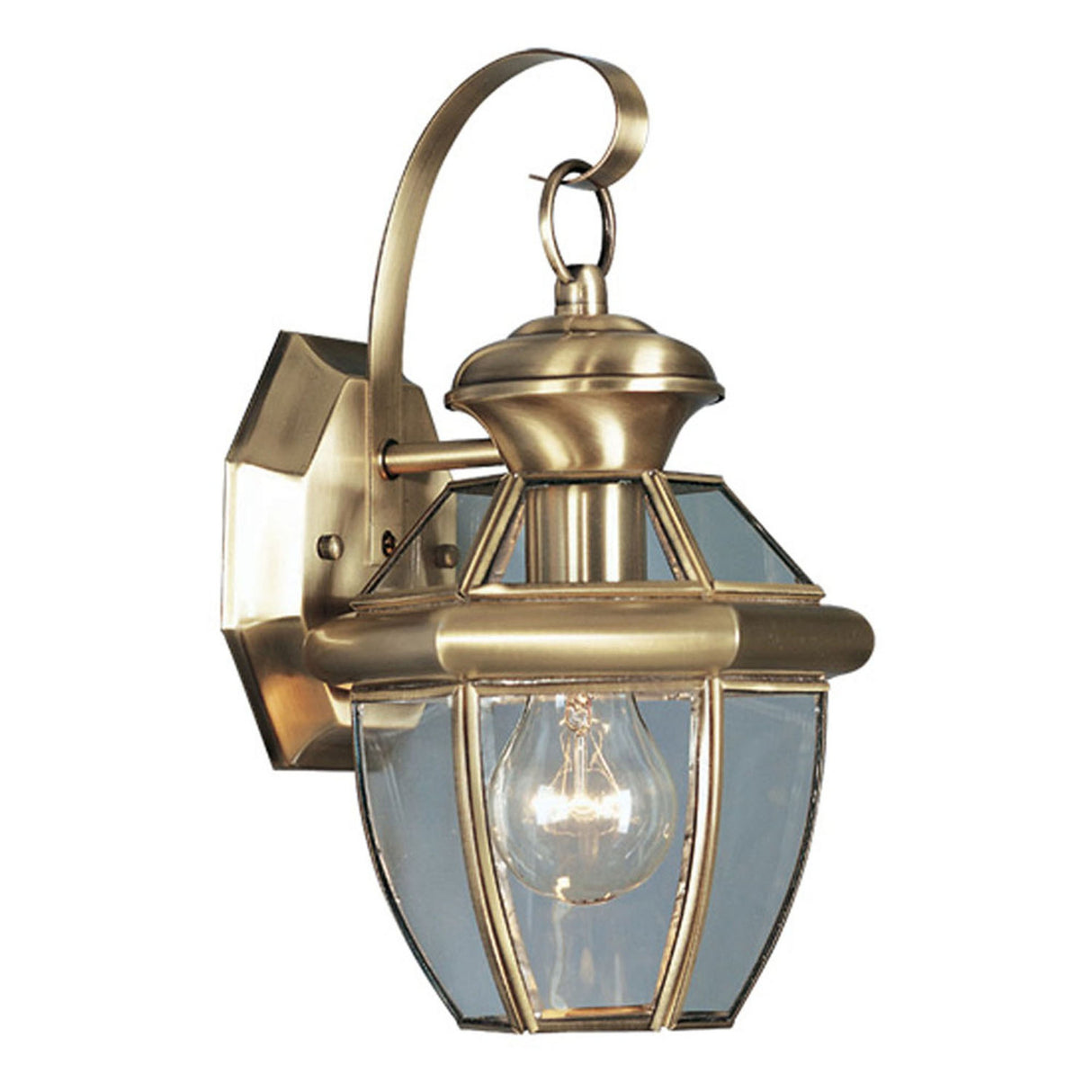 Livex Lighting 2051-01 Monterey 1 Light Outdoor Antique Brass Finish Solid Brass Wall Lantern with Clear Beveled Glass