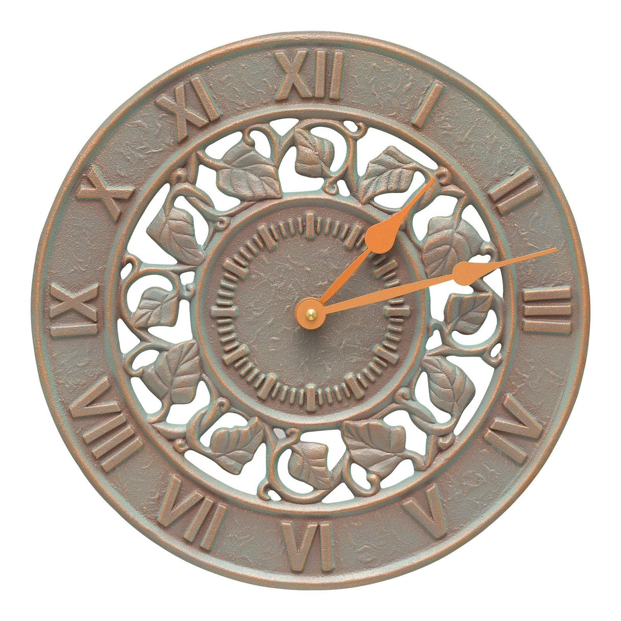 Whitehall 1281 - Ivy Silhouette 12" Indoor Outdoor Wall Clock - Copper Verdigris