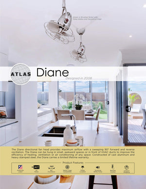 Matthews Fan DI-CR-WDBK Diane oscillating ceiling fan in Polished Chrome finish with solid matte black wood blades.