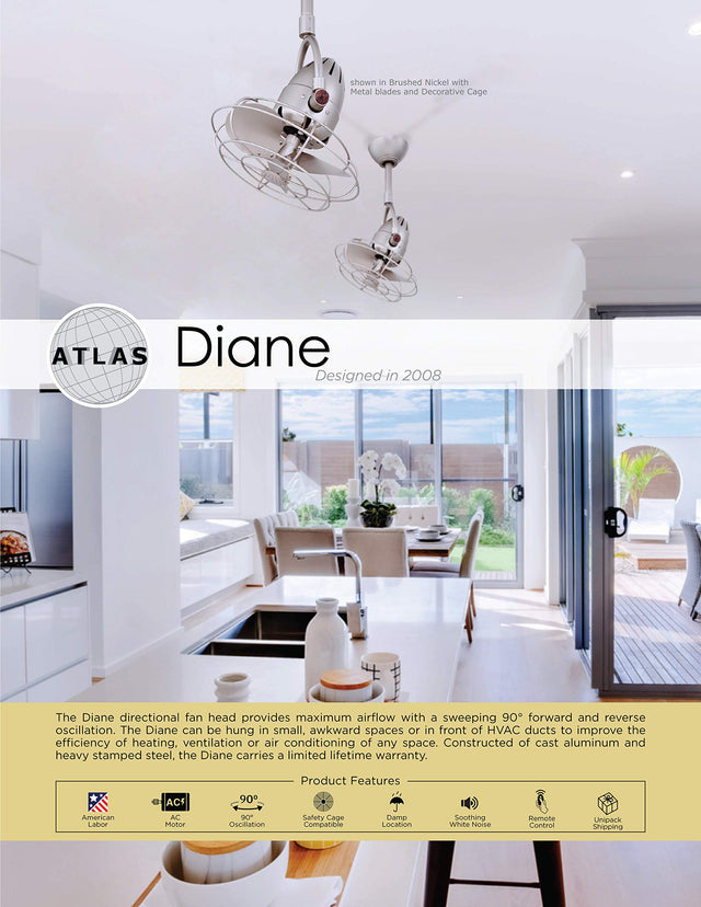Matthews Fan DI-CR-WDBK Diane oscillating ceiling fan in Polished Chrome finish with solid matte black wood blades.