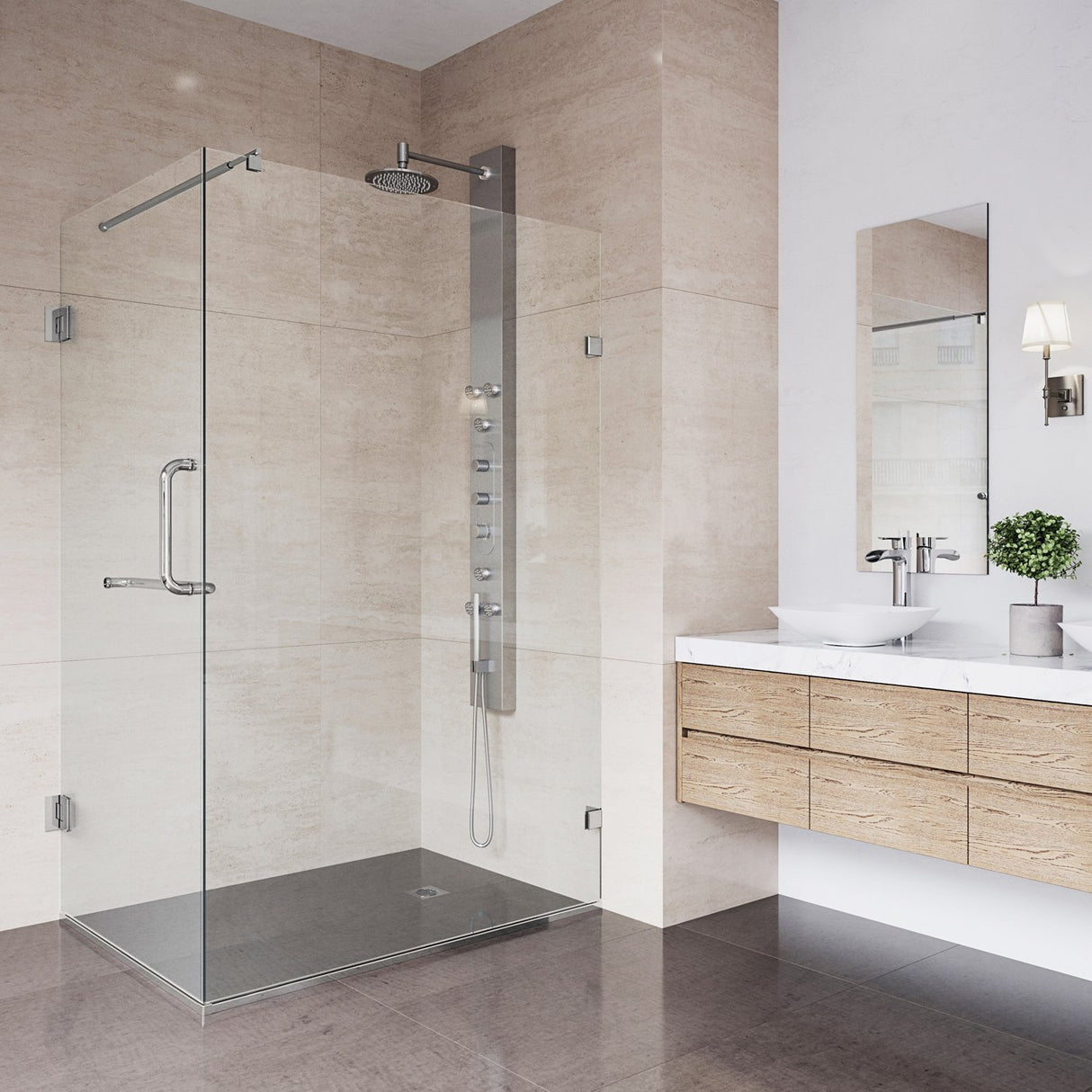 VIGO VG6012BNCL36 34.0" -46.0" W -73.38" H Frameless Hinged Rectangle Shower Enclosure with Clear 0.38" Tempered Glass and Stainless Steel Hardware in Brushed Nickel Finish with Reversible Handle