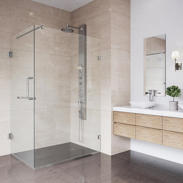 VIGO VG6012BNCL36 34.0" -46.0" W -73.38" H Frameless Hinged Rectangle Shower Enclosure with Clear 0.38" Tempered Glass and Stainless Steel Hardware in Brushed Nickel Finish with Reversible Handle