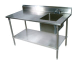 John Boos EPT6R5-3060GSK-R Stainless Steel Prep Table with Sink Bowl, Galvanized Undershelf, 60" Length x 30" Width, Right Hand Side