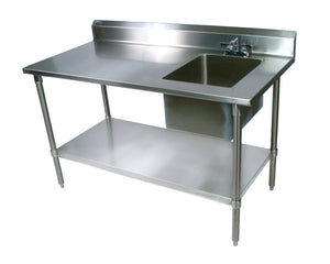 John Boos EPT6R5-3060GSK-R Stainless Steel Prep Table with Sink Bowl, Galvanized Undershelf, 60