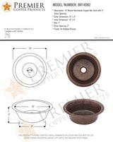Premier Copper Products BR14DB2 14-Inch Universal Round Hammered Copper Bar Sink with 2-Inch Drain Size, Oil Rubbed Bronze
