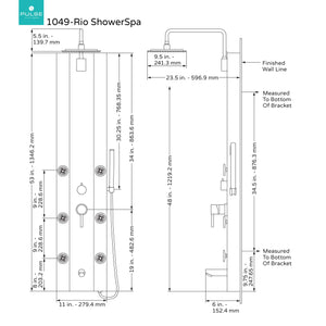 PULSE ShowerSpas 1049B-BN Rio ShowerSpa Panel with 10" Rain Showerhead, 6 Body Spray Jets, Hand Shower and Tub Spout, Black Tempered Glass with Bronze Stainless Steel Body and Brushed Nickel Fixtures