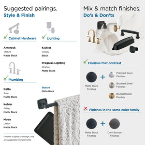 Amerock BH36094MB Matte Black Towel Bar 24 in (610 mm) Towel Rack Stature Bathroom Towel Holder Bathroom Hardware Bath Accessories