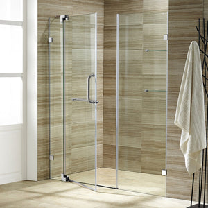 VIGO Adjustable 54 - 60 in. W x 72 in. H Frameless Pivot Rectangle Shower Door with Clear Tempered Glass and St. Steel Hardware in Brushed Nickel Finish with Reversible Handle - VG6042BNCL60