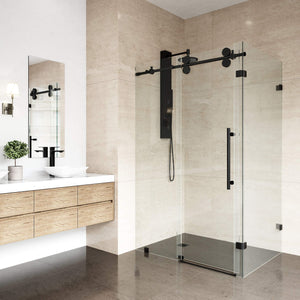 VIGO VG6051MBCL48 34.63" -34.63" W -73.75" H Frameless Sliding Rectangle Shower Enclosure with Clear 0.38" Tempered Glass and Stainless Steel Hardware in Matte Black Finish with Reversible Handle