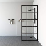 VIGO Zenith Fixed Glass Shower Wall Panels | Framed Mosaic Grid Tempered Shower Glass Panel for Walk-in Bathroom (1" L x 34.125" W x 74" H) | Clear Glass Shower Panel with Matte Black Hardware Finish