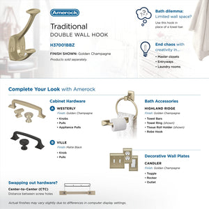 Amerock H37001BBZ Vicinity Double Prong Decorative Wall Hook Golden Champagne Hook for Coats, Hats, Backpacks, Bags Hooks for Bathroom, Bedroom, Closet, Entryway, Laundry Room, Office