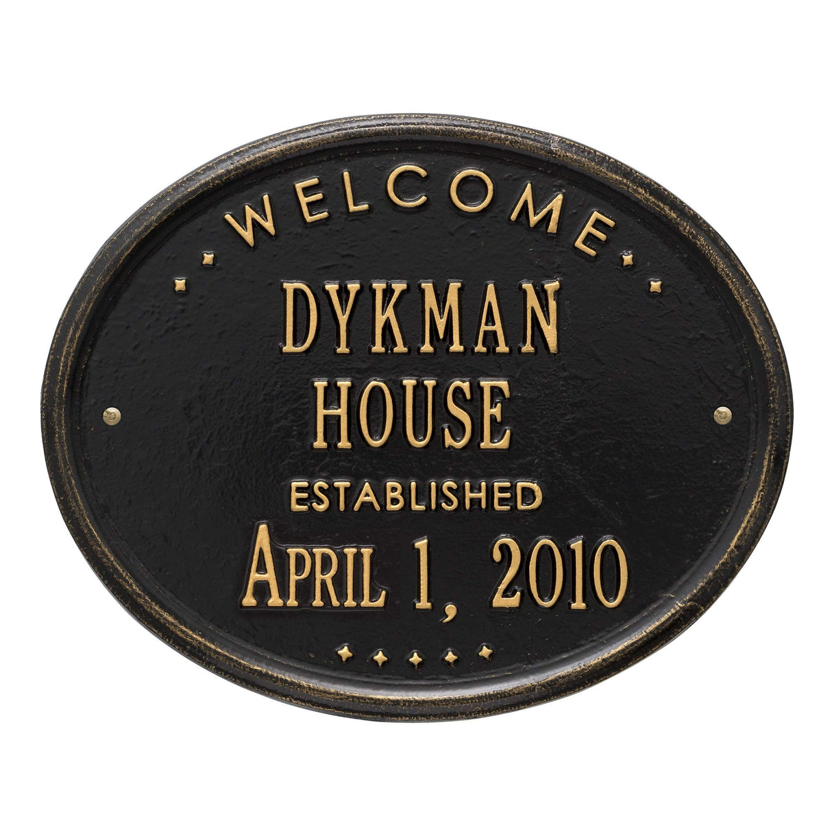 Whitehall 1390BG - Welcome Oval "House" Established - Standard Wall - Two Line - Black/Gold