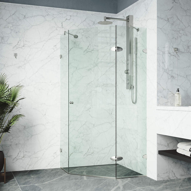 VIGO VG6061CHCL42 40.0" -40.0" W -73.75" H Frameless Hinged Neo-angle Shower Enclosure with Clear 0.38" Tempered Glass and Stainless Steel Hardware in Chrome Finish with Reversible Handle