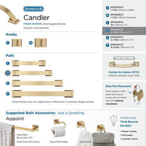 Amerock Cabinet Pull Champagne Bronze 3-3/4 in (96 mm) Center-to-Center Drawer Pull Candler Kitchen and Bath Hardware Furniture Hardware
