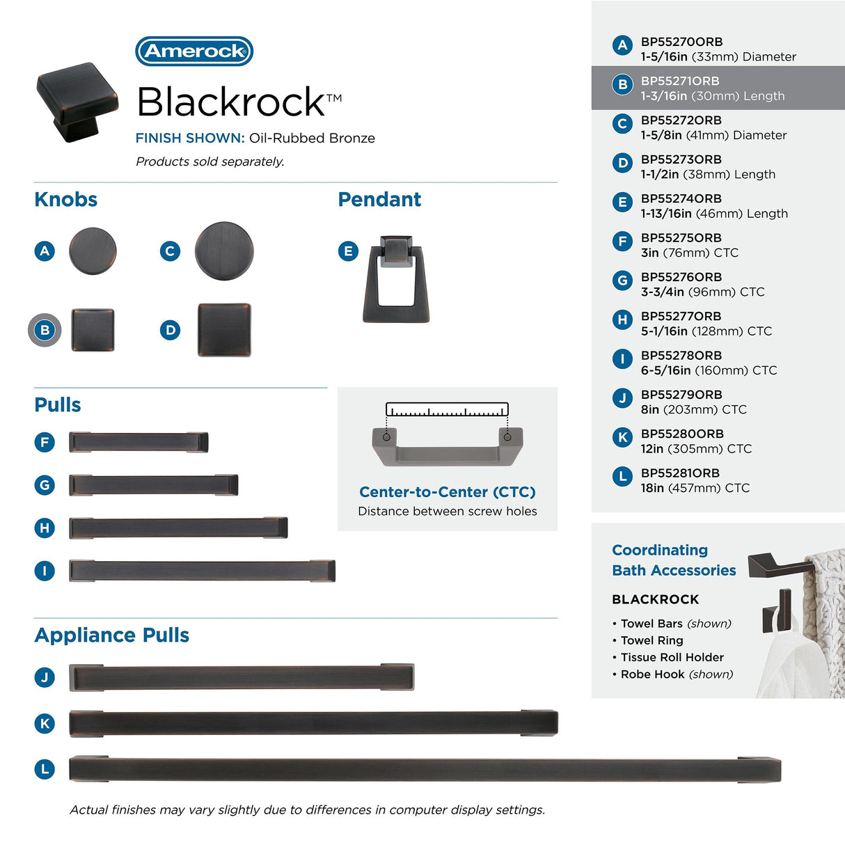 Amerock Cabinet Knob Oil Rubbed Bronze 1-3/16 inch (30 mm) Length Blackrock 1 Pack Drawer Knob Cabinet Hardware